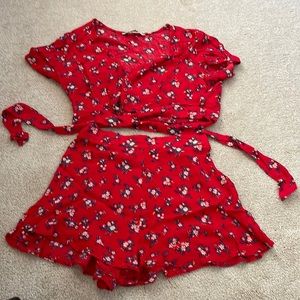 American Eagle Red Two Piece Set (Cropped Cap Sleeve and Flowy Short)